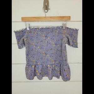 American Eagle Outfitters large blue with burgundy & yellow floral crop top